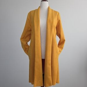 Zara Faux Suede Mustard Yellow Open Front Coat Size Large